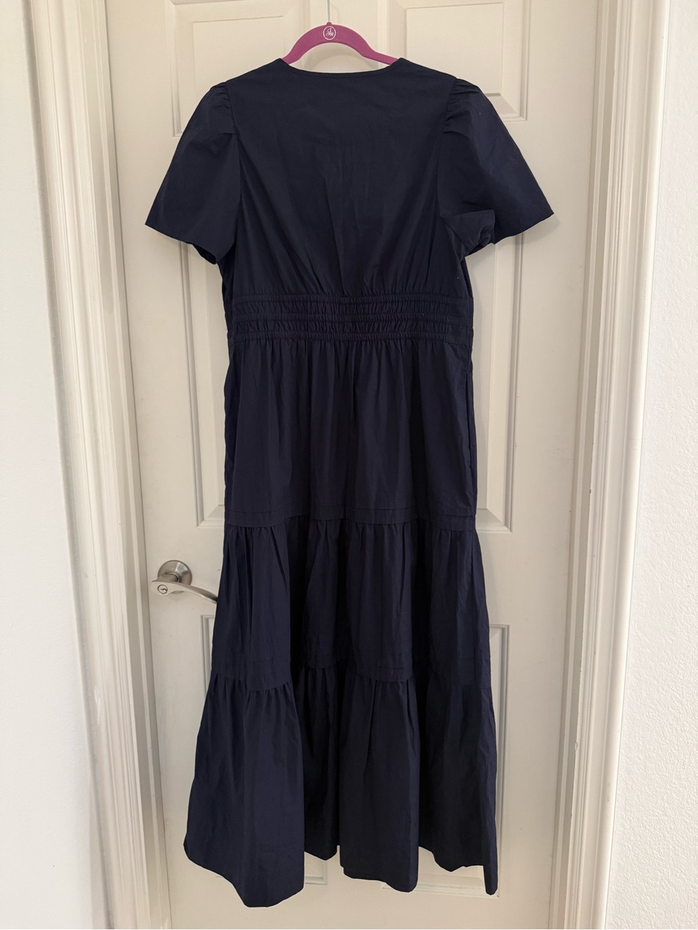 Quince Organic Cotton Poplin Tiered Maxi Dress Navy Size Large - Picture 6 of 8